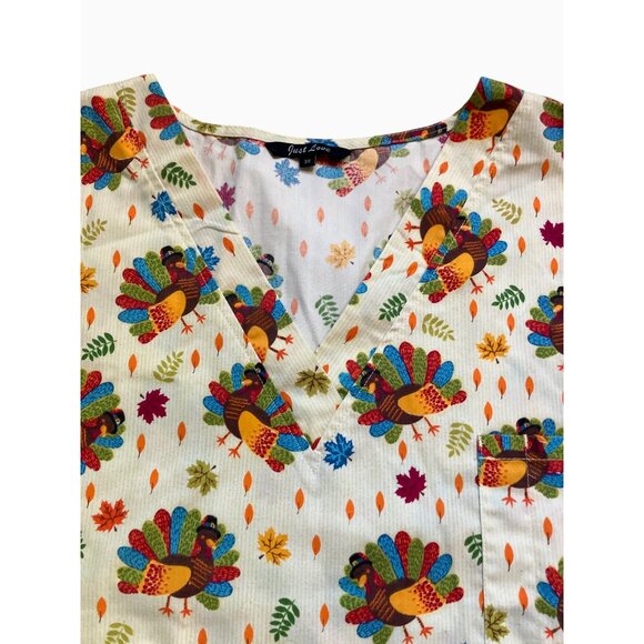 Just Love Womens 3X Fall Thanksgiving Turkey Scrub Top Medical Uniform - Picture 6 of 10